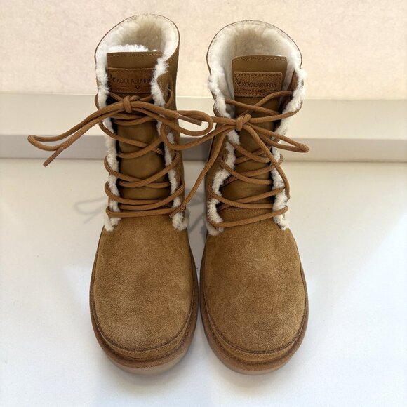 Koolaburra by UGG Advay Tall Boots Suede Faux Fur Lace Up Booties Chestnut NEW - Picture 5 of 7